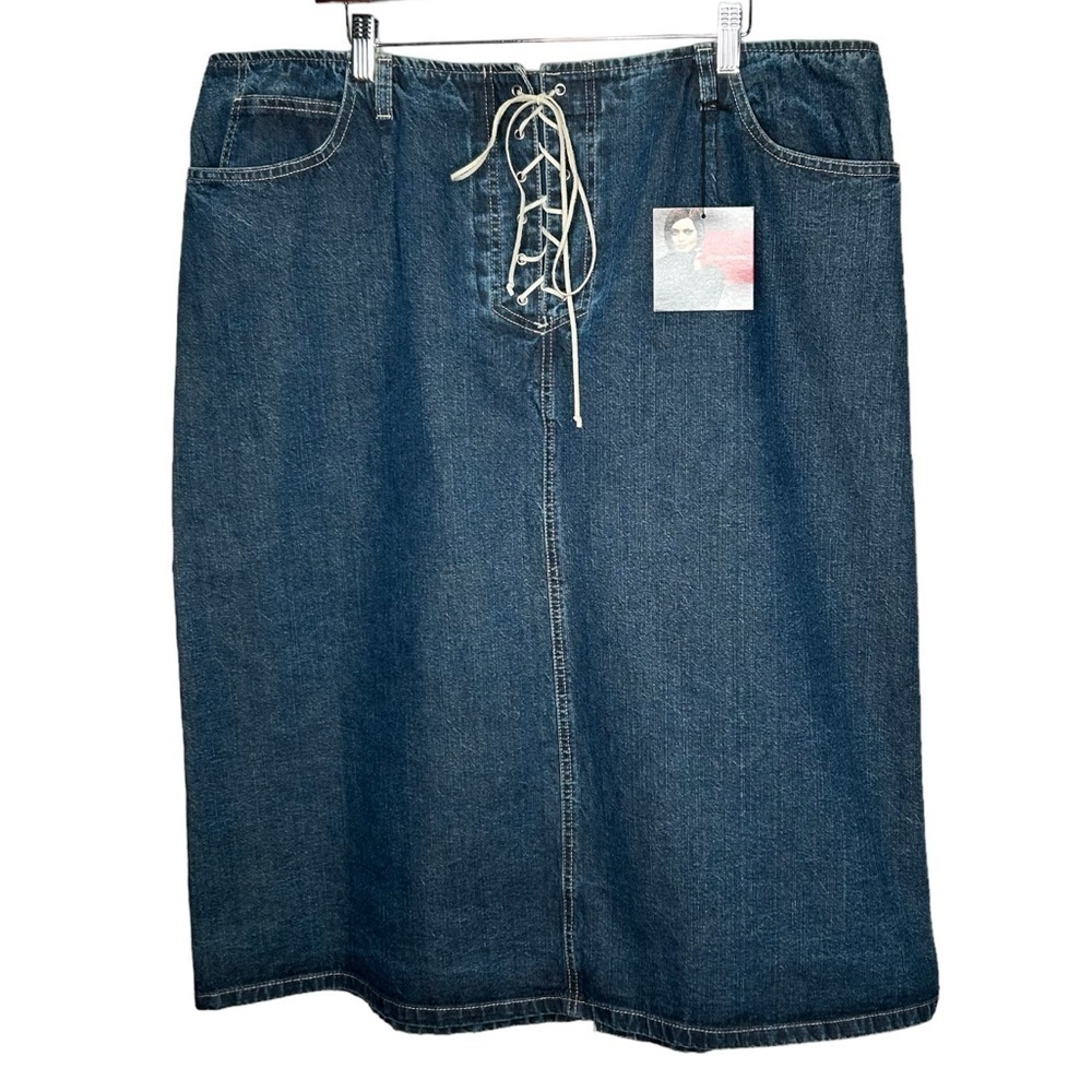 New Gloria Vanderbilt Women’s Lace Up Denim Skirt Size 20W Blue Denim BNWT